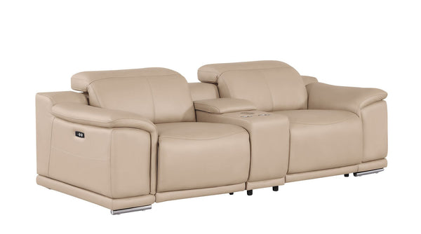 HomeRoots 93" Beige Leather Power Reclining Loveseat - Luxurious Comfort, Modern Design & Effortless Relaxation 643823