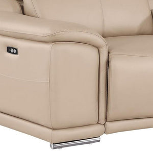 HomeRoots 93" Beige Leather Power Reclining Loveseat - Luxurious Comfort, Modern Design & Effortless Relaxation 643823