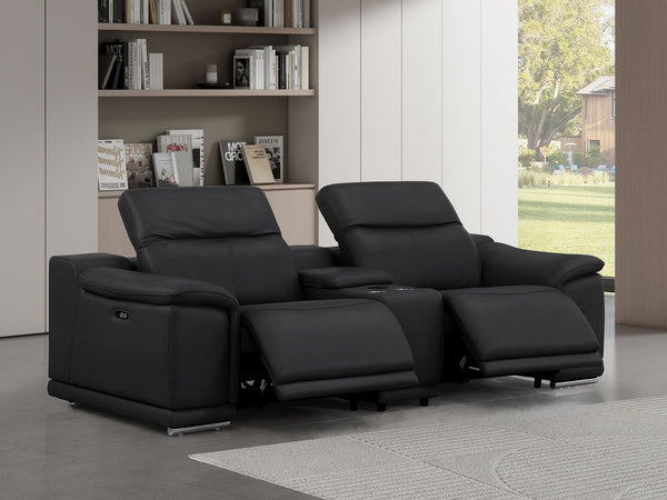 HomeRoots 93" Black Leather Power Reclining Loveseat - Luxurious Comfort, Modern Style & Durable Design for Two 643824