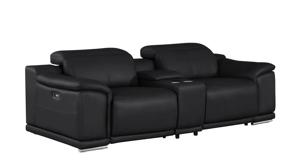 HomeRoots 93" Black Leather Power Reclining Loveseat - Luxurious Comfort, Modern Style & Durable Design for Two 643824