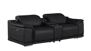 HomeRoots 93" Black Leather Power Reclining Loveseat - Luxurious Comfort, Modern Style & Durable Design for Two 643824