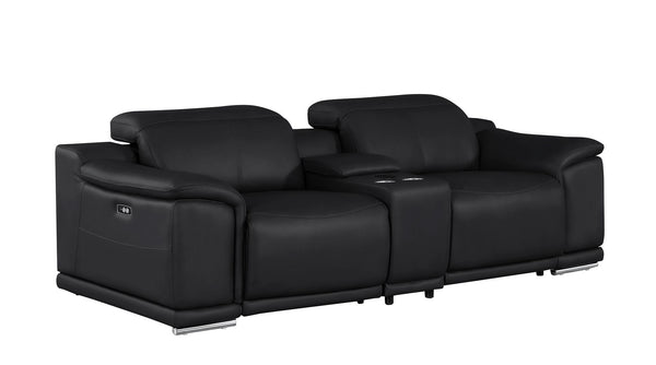 HomeRoots 93" Black Leather Power Reclining Loveseat - Luxurious Comfort, Modern Style & Durable Design for Two 643824