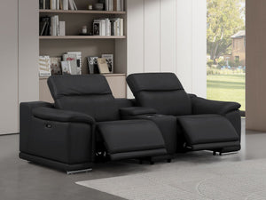 HomeRoots 93" Black Leather Power Reclining Loveseat - Luxurious Comfort, Modern Style & Durable Design for Two 643824