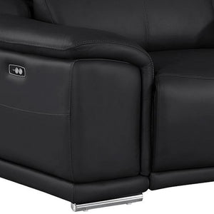 HomeRoots 93" Black Leather Power Reclining Loveseat - Luxurious Comfort, Modern Style & Durable Design for Two 643824