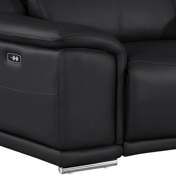 HomeRoots 93" Black Leather Power Reclining Loveseat - Luxurious Comfort, Modern Style & Durable Design for Two 643824