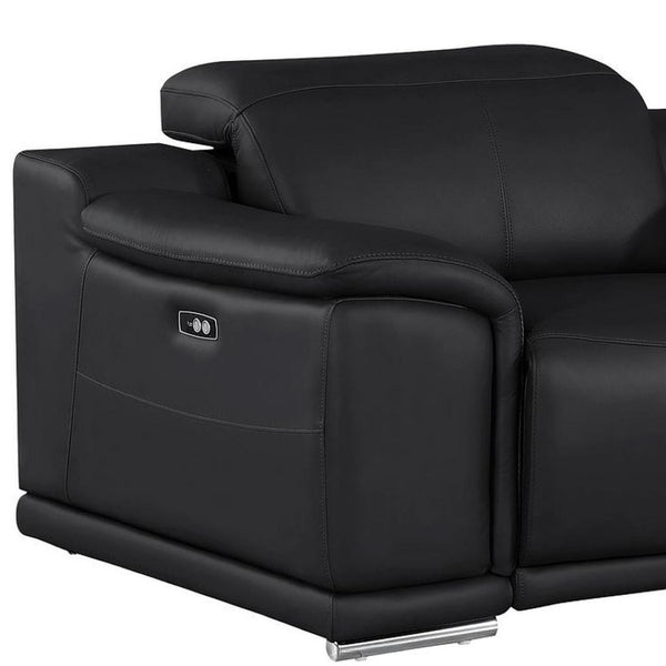 HomeRoots 93" Black Leather Power Reclining Loveseat - Luxurious Comfort, Modern Style & Durable Design for Two 643824