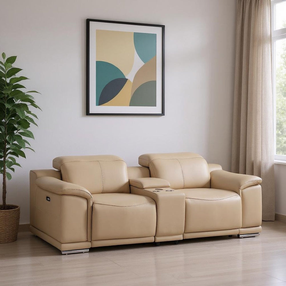 HomeRoots 93" Battleship Gray Leather Power Reclining Loveseat with Plush Comfort & Modern Silver Accents 643825