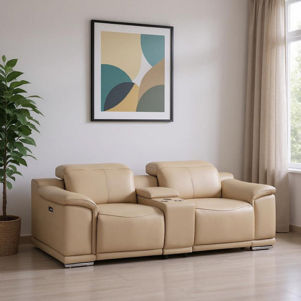 HomeRoots 93" Battleship Gray Leather Power Reclining Loveseat with Plush Comfort & Modern Silver Accents 643825