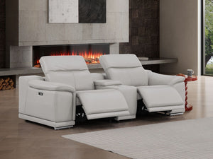 HomeRoots 93" Ash Gray Power Reclining Loveseat with Silver Legs - Luxurious Comfort & Modern Design for Two 643826