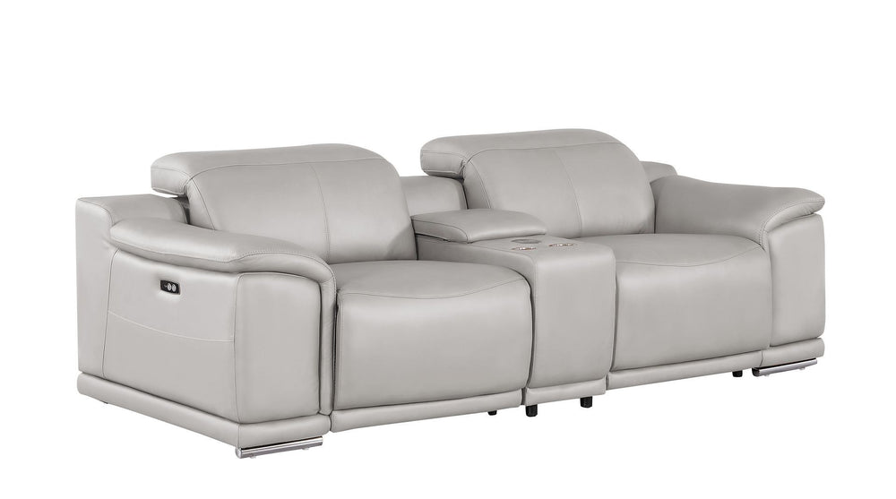 HomeRoots 93" Ash Gray Power Reclining Loveseat with Silver Legs - Luxurious Comfort & Modern Design for Two 643826