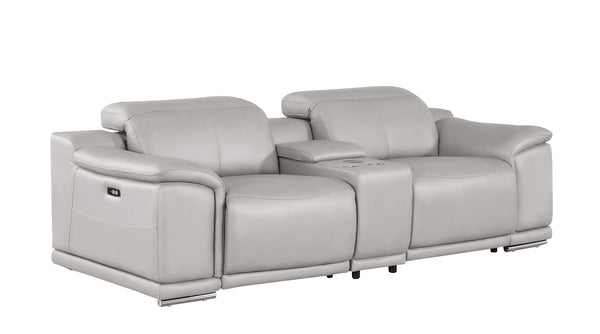 HomeRoots 93" Ash Gray Power Reclining Loveseat with Silver Legs - Luxurious Comfort & Modern Design for Two 643826