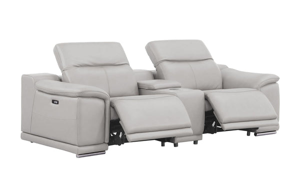 HomeRoots 93" Ash Gray Power Reclining Loveseat with Silver Legs - Luxurious Comfort & Modern Design for Two 643826