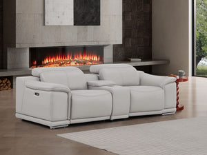 HomeRoots 93" Ash Gray Power Reclining Loveseat with Silver Legs - Luxurious Comfort & Modern Design for Two 643826