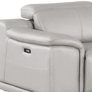 HomeRoots 93" Ash Gray Power Reclining Loveseat with Silver Legs - Luxurious Comfort & Modern Design for Two 643826