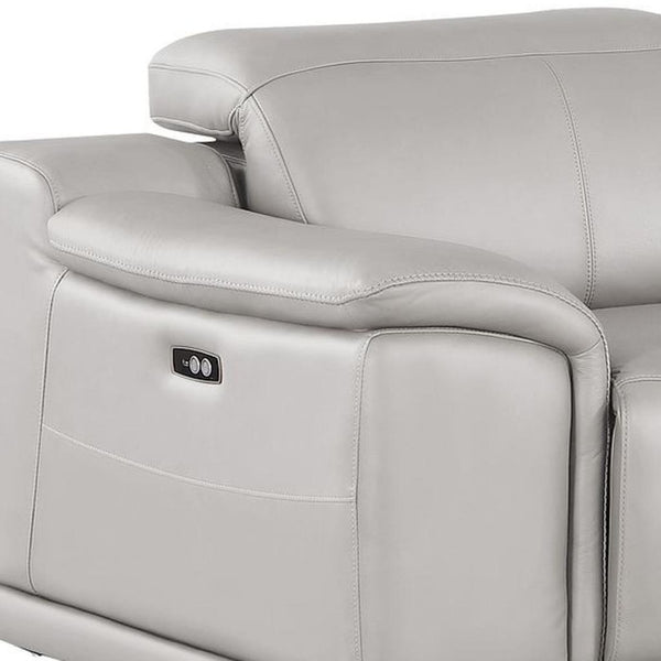 HomeRoots 93" Ash Gray Power Reclining Loveseat with Silver Legs - Luxurious Comfort & Modern Design for Two 643826