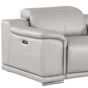 HomeRoots 93" Ash Gray Power Reclining Loveseat with Silver Legs - Luxurious Comfort & Modern Design for Two 643826