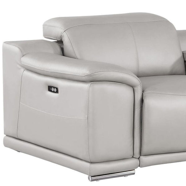 HomeRoots 93" Ash Gray Power Reclining Loveseat with Silver Legs - Luxurious Comfort & Modern Design for Two 643826