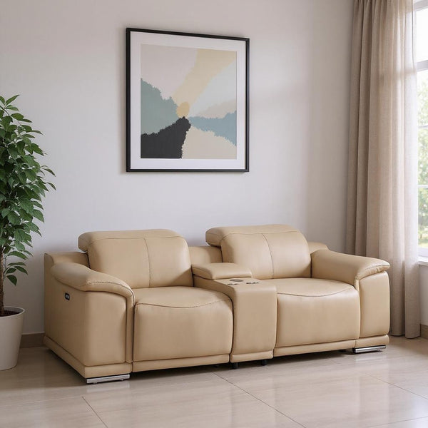HomeRoots 93" Ash Gray Power Reclining Loveseat with Silver Legs - Luxurious Comfort & Modern Design for Two 643826
