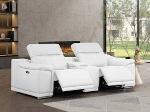 HomeRoots 93" White and Silver Leather Power Reclining Loveseat - Luxurious Comfort with Modern Elegance! 643827