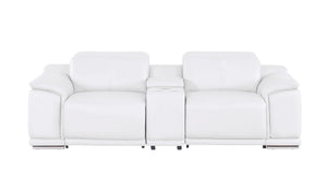 HomeRoots 93" White and Silver Leather Power Reclining Loveseat - Luxurious Comfort with Modern Elegance! 643827