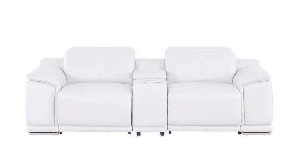 HomeRoots 93" White and Silver Leather Power Reclining Loveseat - Luxurious Comfort with Modern Elegance! 643827