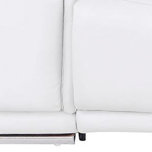 HomeRoots 93" White and Silver Leather Power Reclining Loveseat - Luxurious Comfort with Modern Elegance! 643827