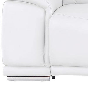 HomeRoots 93" White and Silver Leather Power Reclining Loveseat - Luxurious Comfort with Modern Elegance! 643827