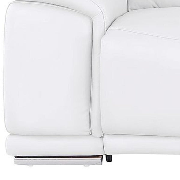 HomeRoots 93" White and Silver Leather Power Reclining Loveseat - Luxurious Comfort with Modern Elegance! 643827