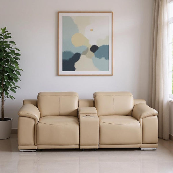 HomeRoots 93" White and Silver Leather Power Reclining Loveseat - Luxurious Comfort with Modern Elegance! 643827