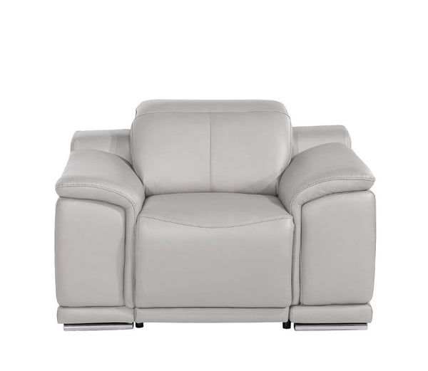 HomeRoots 48 Inch Genuine Leather Power Wall Hugger Recliner with Usb Charging for Living Room Gray - B 643832