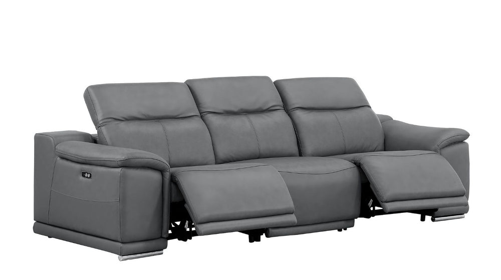 HomeRoots Two Piece Genuine Leather Living Room Sofa Set Seating Four in Sleek Gray 643837