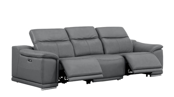 Two Piece Genuine Leather Living Room Sofa Set Seating Four in Sleek Gray