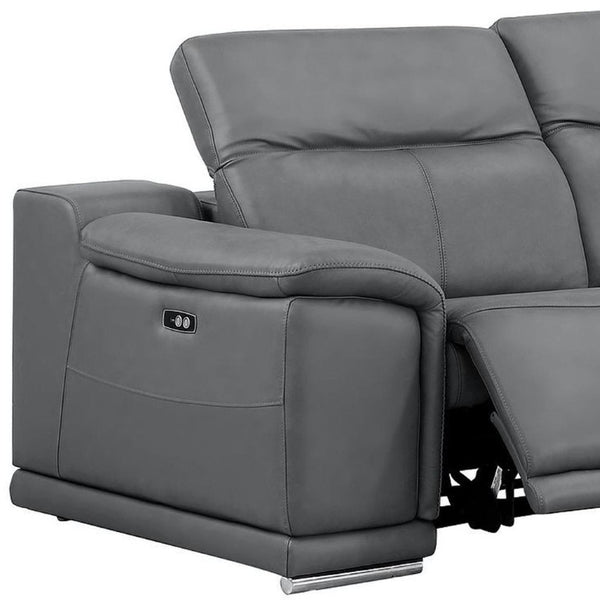 Two Piece Genuine Leather Living Room Sofa Set Seating Four in Sleek Gray