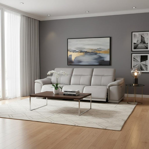 Three Piece Genuine Leather Sectional Sofa Set Seating Six in Ash Gray