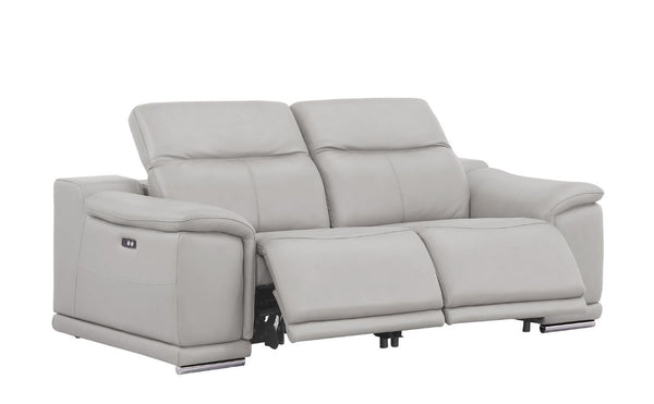 Three Piece Genuine Leather Sectional Sofa Set Seating Six in Ash Gray