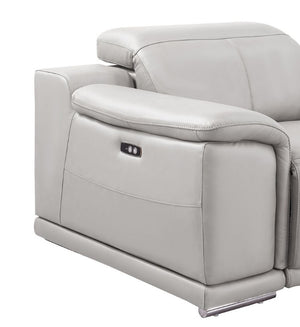Three Piece Genuine Leather Sectional Sofa Set Seating Six in Ash Gray