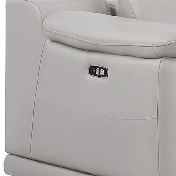Three Piece Genuine Leather Sectional Sofa Set Seating Six in Ash Gray
