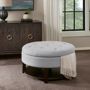 Madison Park Miller Transitional Round Storage Ottoman MP101-1045 Light Grey/Brown