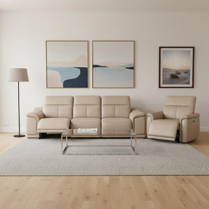 Three Piece Genuine Leather Sectional Sofa Set for Elegant Five Seat Living Room Comfort