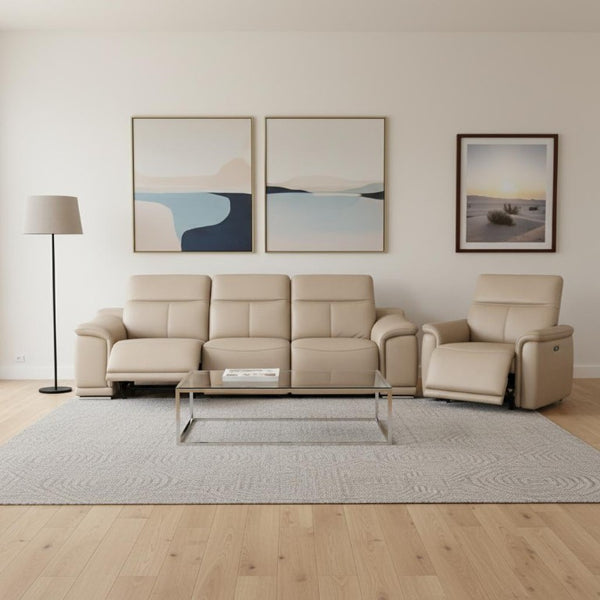 Three Piece Genuine Leather Sectional Sofa Set for Elegant Five Seat Living Room Comfort