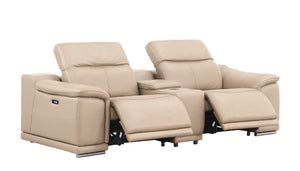Three Piece Genuine Leather Sectional Sofa Set Seating Six in Neutral Tones