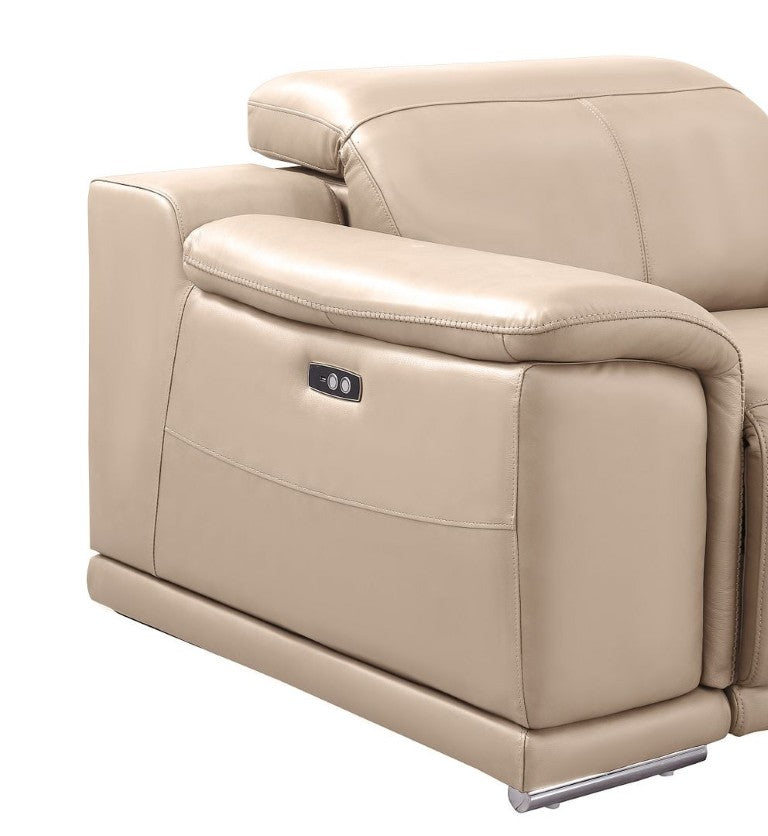HomeRoots Three Piece Genuine Leather Sectional Sofa Set Seating Six in Neutral Tones 643865