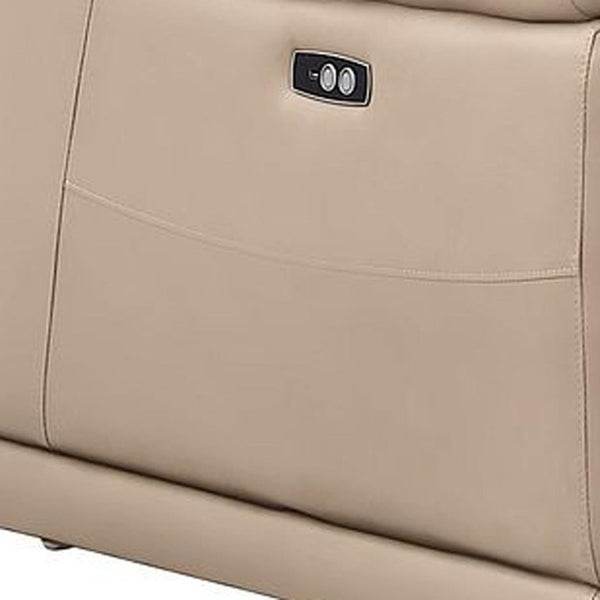 Three Piece Genuine Leather Sectional Sofa Set Seating Six in Neutral Tones