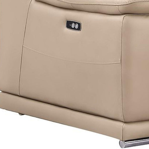 Three Piece Genuine Leather Sectional Sofa Set Seating Six in Neutral Tones