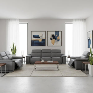 Three Piece Genuine Leather Sectional Sofa Set Seats Six in Modern Living Room