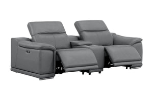 HomeRoots Three Piece Genuine Leather Sectional Sofa Set Seats Six in Modern Living Room 643867