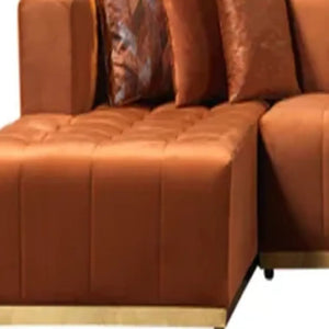 HomeRoots Orange Velvet U-Shaped Sectional Sofa with Double Chaise & 6 Toss Pillows for Modern Living Spaces 643876
