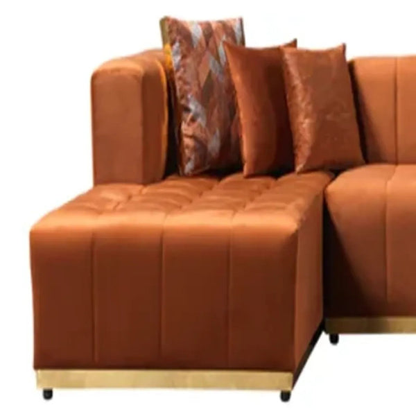 HomeRoots Orange Velvet U-Shaped Sectional Sofa with Double Chaise & 6 Toss Pillows for Modern Living Spaces 643876