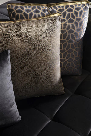 HomeRoots Black Velvet U-Shaped Three-Piece Sofa Sectional with Chaise & Toss Pillows for Stylish Comfort 643877