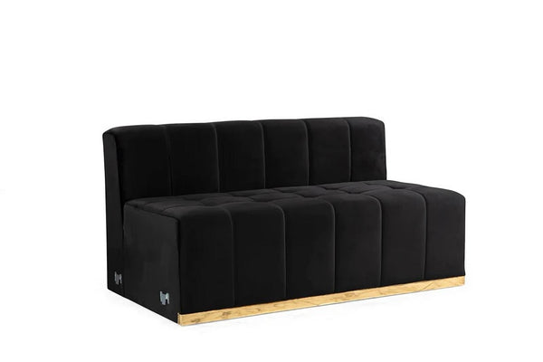 HomeRoots Black Velvet U-Shaped Three-Piece Sofa Sectional with Chaise & Toss Pillows for Stylish Comfort 643877